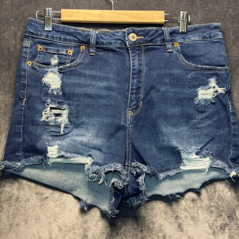 Rue+ Jean Shorts Womens 16 Blue Cotton Distressed High Rise Medium Wash Jorts